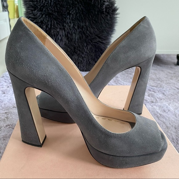Miu Miu Prada suede pump grey blue open toe US 7 - Picture 2 of 5